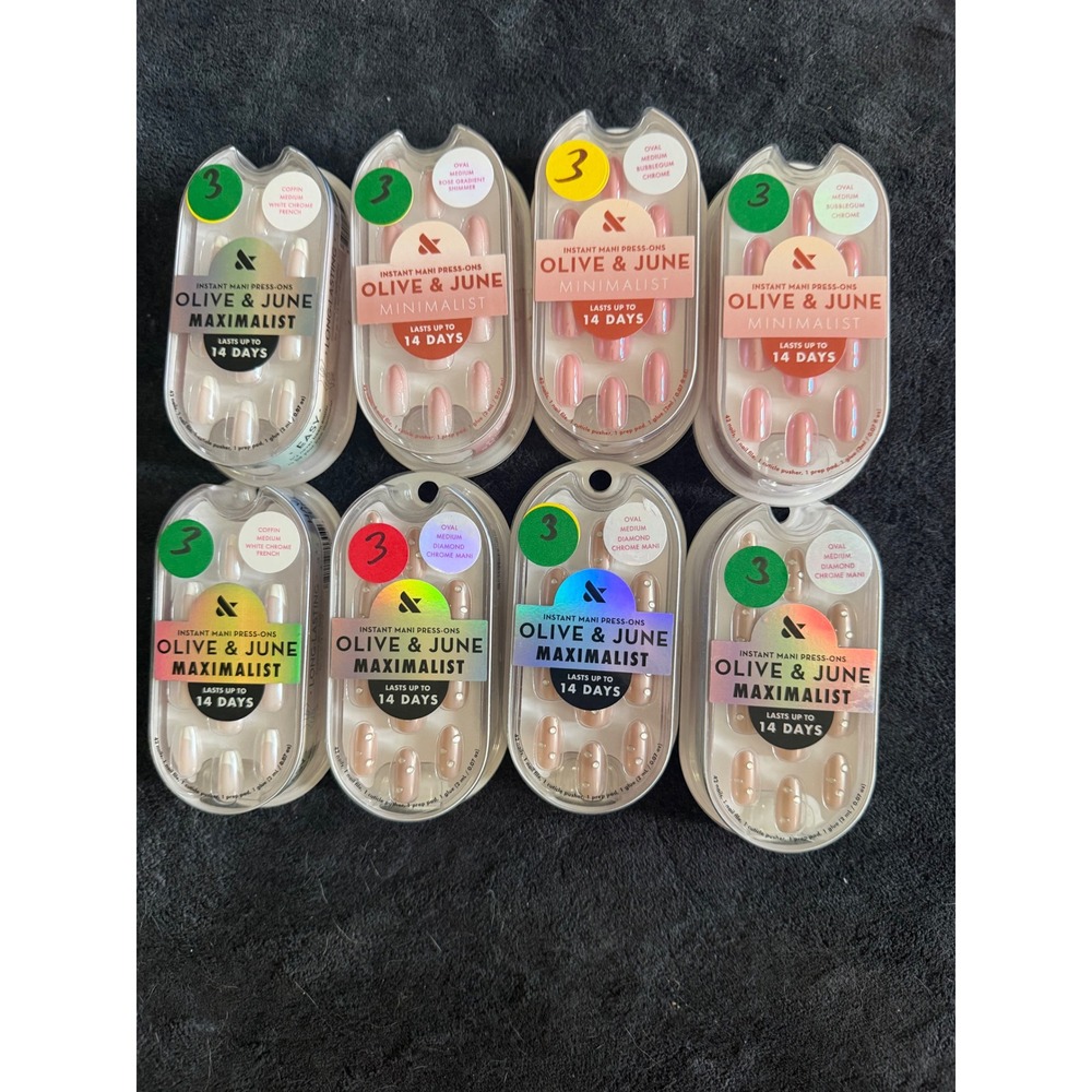 Olive & June Instant Mani Press-On Nails Lot of 8 Chrome French Oval Coffin NEW